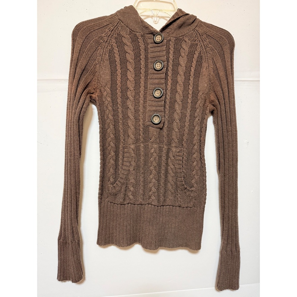 Aeropostale Bella Swan TwilightCore Brown Cable Knit Henley Hoodie Y2K Cottage M